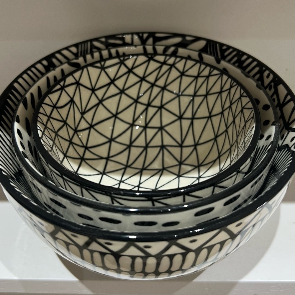 SHORT ST_ORIES Geometric Black and White Ceramic Bowl Set of 3  Price: $25.00 - Picture 2 of 8